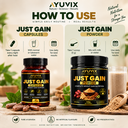 Ayuvix Just Gain Powder & Capsules Combo
