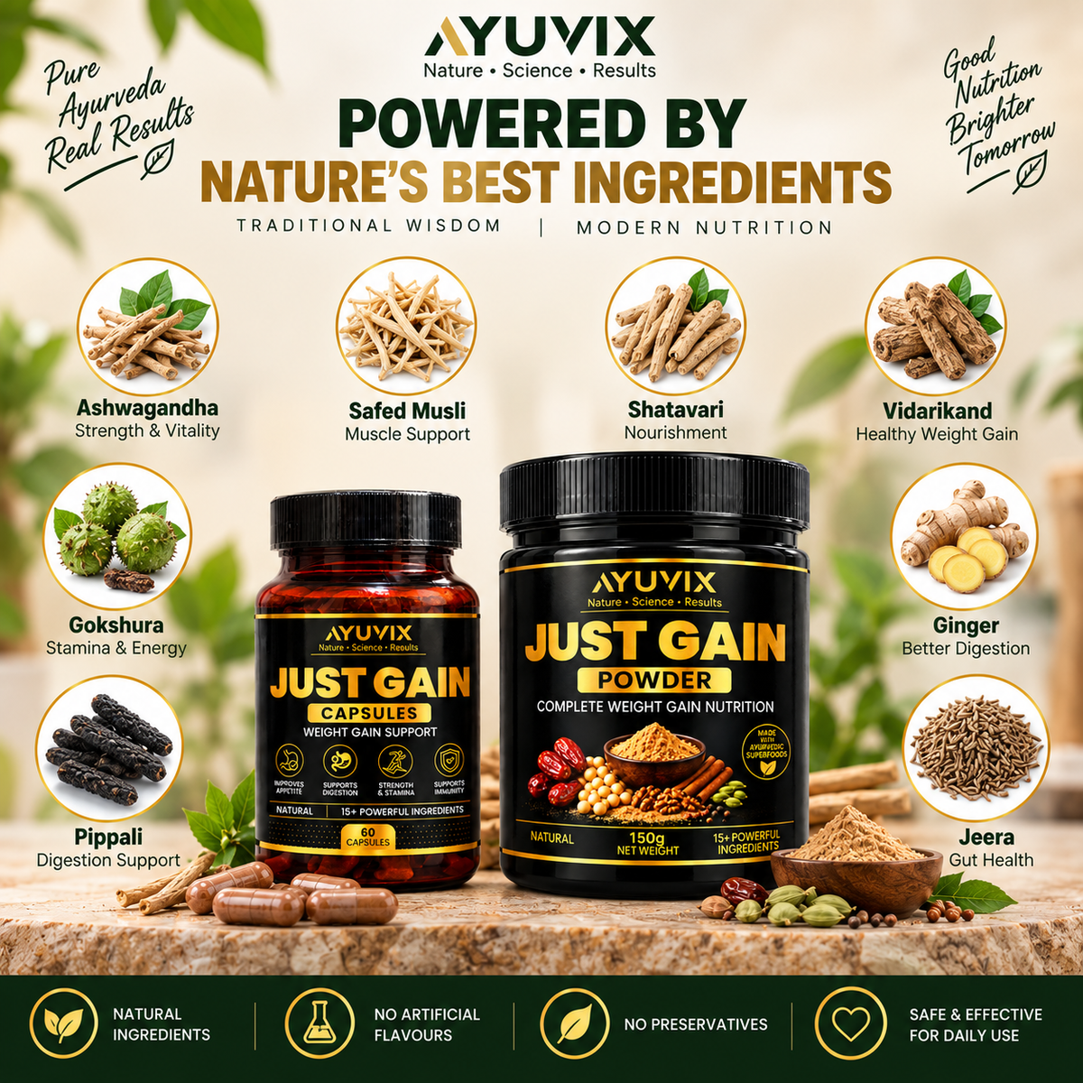 Ayuvix Just Gain Powder & Capsules Combo