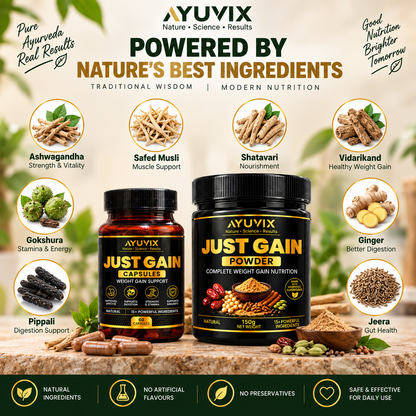 Ayuvix Just Gain Powder & Capsules Combo