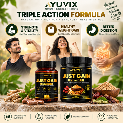 Ayuvix Just Gain Powder & Capsules Combo